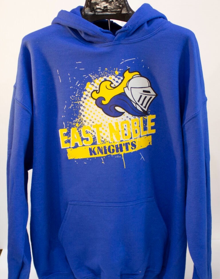 Custom merchandise sweatshirt printing in Kendallville, IN for schools, sports teams, and group apparel orders
