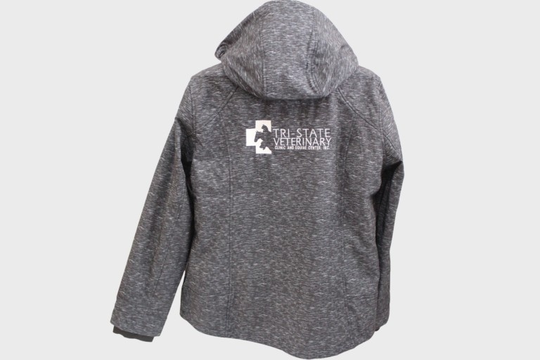 Custom screen printing services on gray hoodie jacket in Kendallville, IN for branded apparel and group orders