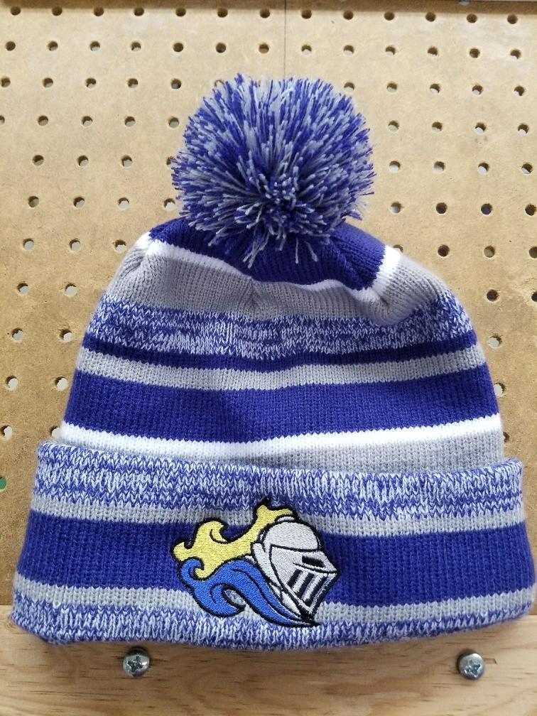 Custom embroidery services on beanies in Kendallville, IN with stitched logo design for apparel branding