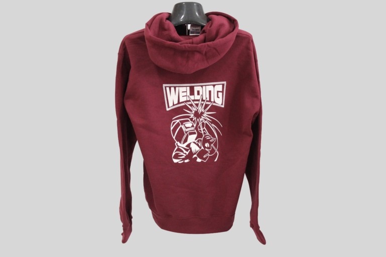 Custom screen printing services on red sweatshirt in Kendallville, IN for branded apparel and team orders